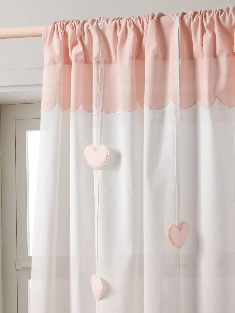 Vertbaudet Voile-Vorhang MEIN HERZ mit Tunnelzug und Girlande lichtdurchlässig Kinderzimmer hell, Hellrosa, – Produktbild 3 von 3