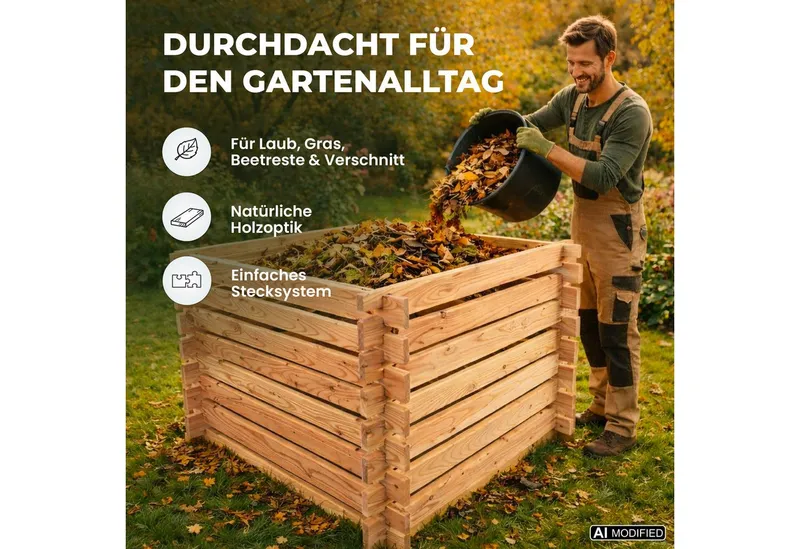 Lemodo Lemodo Komposter aus Lärchenholz für Garten 100x100 cm Stecksystem langlebig, BxTxH: 100x100x73 cm, Einfache Montage, Hohe Qualität aus Lächernholz, Beige, – Produktbild 6 von 6