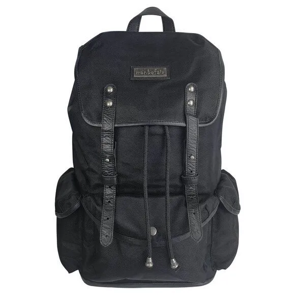 manbefair manbefair Rucksack Vienna aus recyceltem Nylon Gewebe und Rinds-Leder, Schwarz, – Produktbild 1 von 4