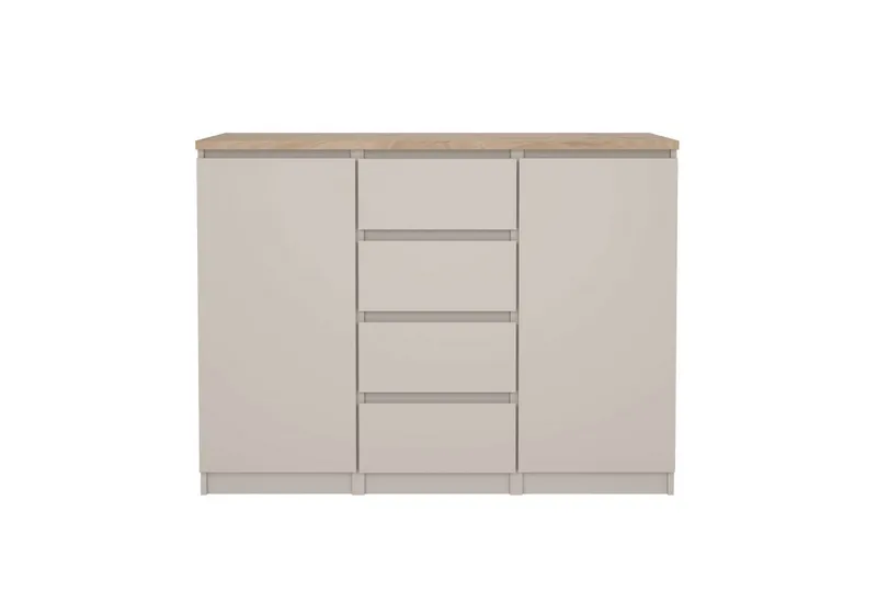 Home affaire Kommode Naia - 4 Schubladen & 2 Türen, grifflose Front, Made in Denmark (Breite: 121 cm, in mehreren Farben), Sideboard, skandinavisches & modernes Design mit viel Stauraum, Braun, – Produktbild 4 von 8