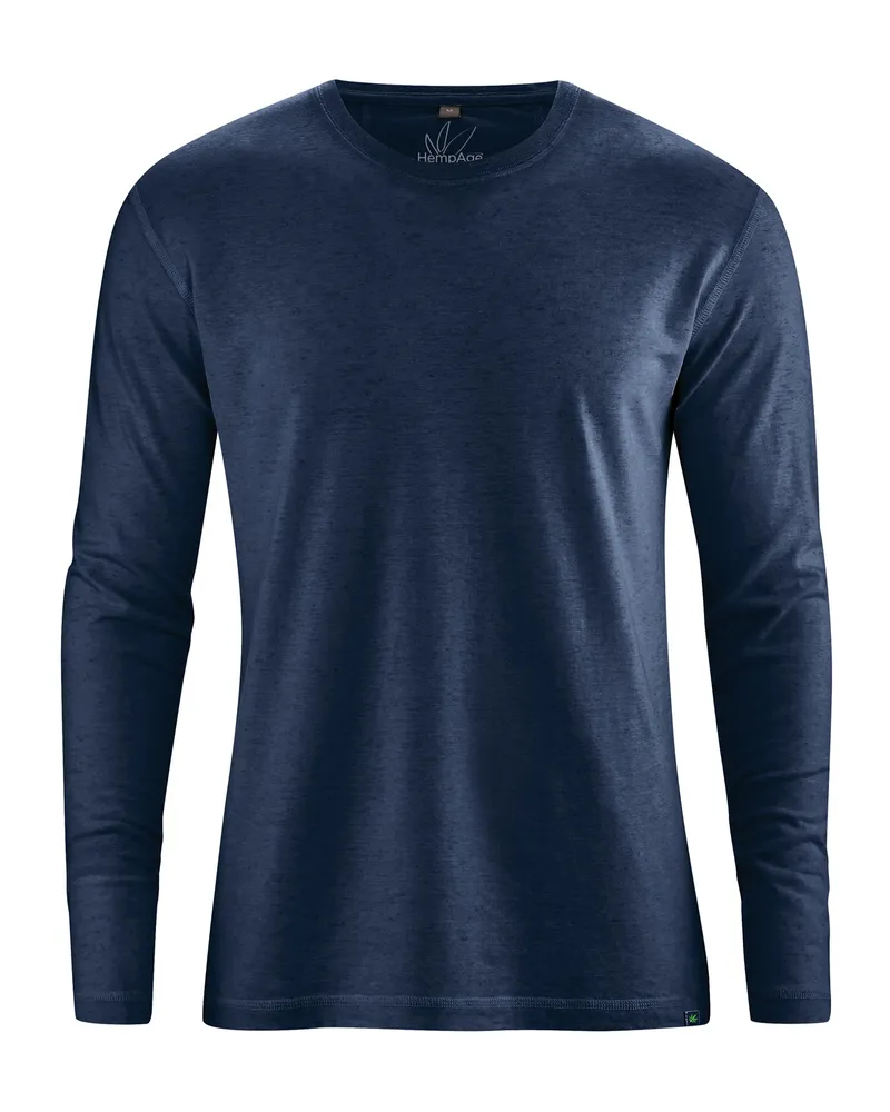 HempAge Hempage Herren vegan Langarmshirt Basic Marineblau, Blau, – Produktbild 1 von 2