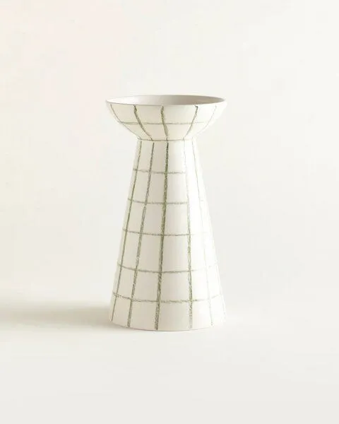 onomao onomao Handgemalte Vase 'Duarte' aus Steinzeug, Grün kariert, – Produktbild 5 von 6