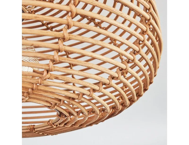 hofstein Deckenleuchte »Messerotti« runde Deckenlampe aus Bambus/Metall in Natur/Schwarz, ohne Leuchtmittel, Leuchte im Boho Design mit tollem Lichteffekt, Ø40cm, 1xE27, Beige, – Produktbild 5 von 5
