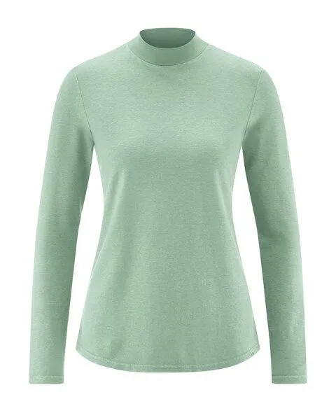 HempAge HempAge Damen Langarm-Shirt mit Stehkragen Hanf/Bio-Baumwolle, Menta-181, – Produktbild 1 von 4