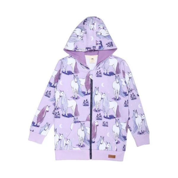 Walkiddy Kinder Sweatjacke GOTS zertifiziert Bio-Baumwolle, Lila, Einhorn-Muster, Walkiddy – Produktbild 1 von 2