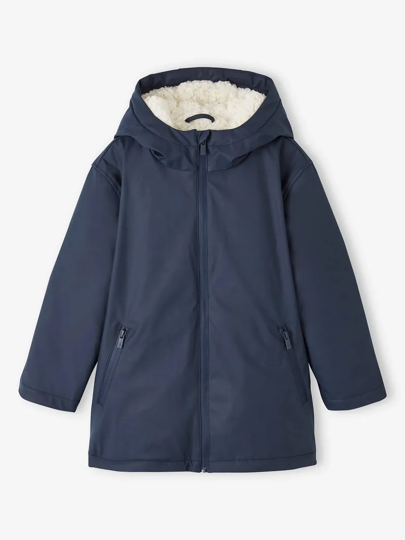 Vertbaudet Jungen Regenjacke mit Kapuze & Teddyfleece-Futter, Nachtblau, – Produktbild 4 von 4