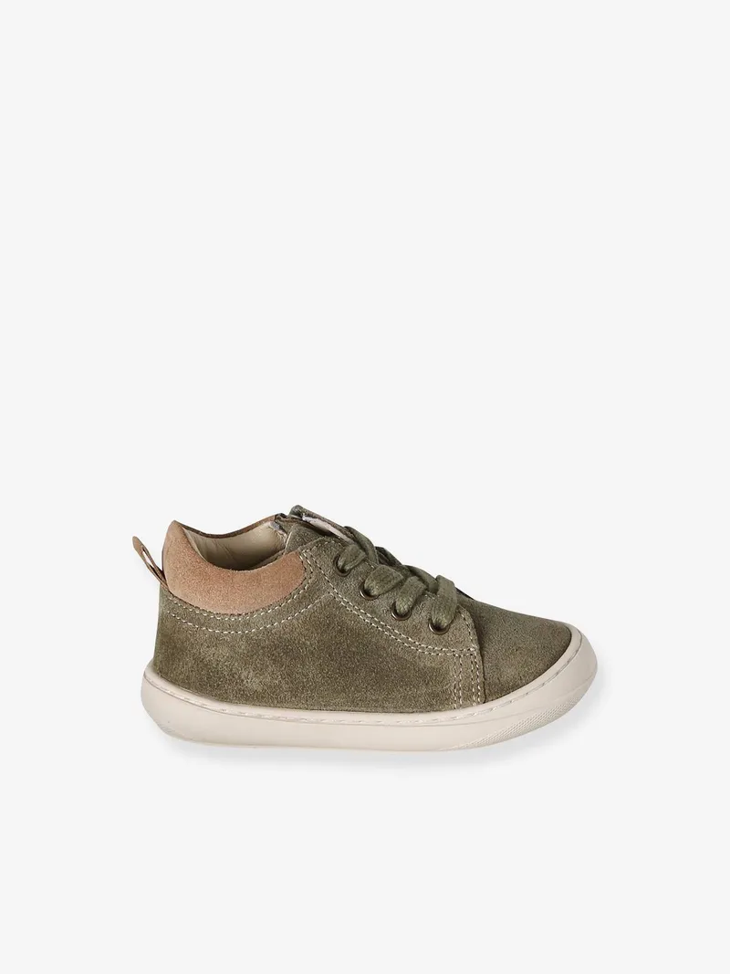 Vertbaudet Vertbaudet Baby Lauflernschuhe mit Schnürung aus weichem Leder, Khaki, – Produktbild 2 von 4