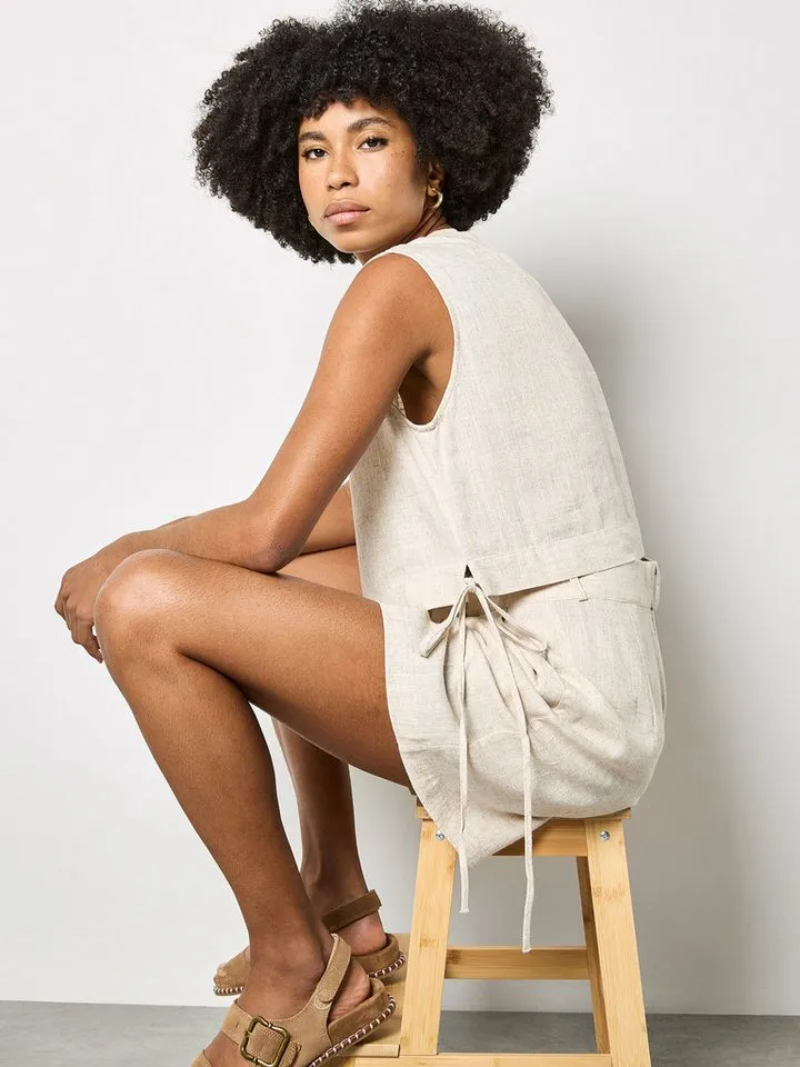 Apricot Apricot Crop-Top Crop-Top aus Leinenmischung Einfarbig, Beige, – Produktbild 2 von 5