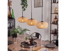 hofstein Hängeleuchte moderne Pendellampe aus Metall/Bambus in Schwarz/Natur, ohne Leuchtmittel, Gitterschirm Leuchte (25cm), Lichteffekt, 3 x E27, ohne Leuchtmittel – Produktbild 1 von 1