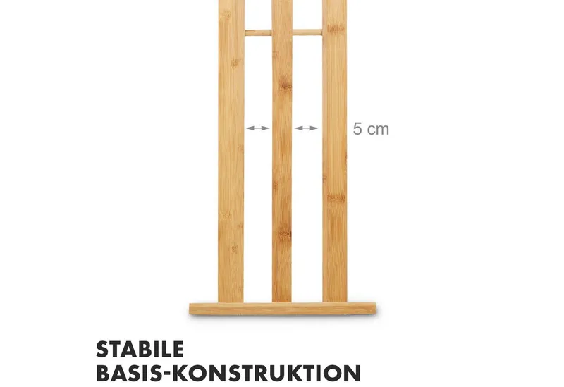 Floordirekt Handtuchhalter aus Bambus Kentucky, Kompaktes Design für optimale Raumausnutzung, 3 versetzten Stangen für schnelle Trocknung, Beige, – Produktbild 4 von 5