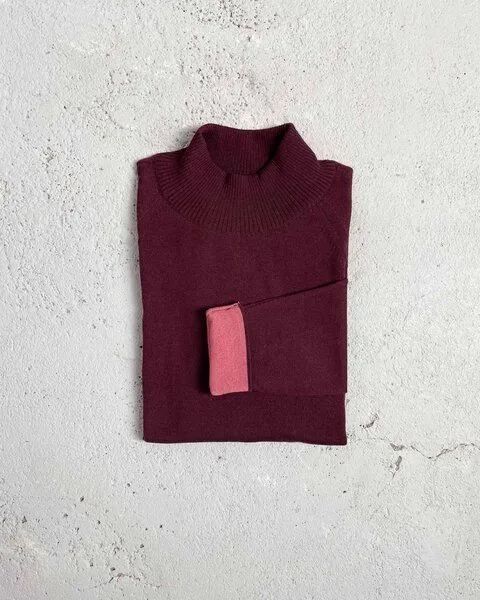 Kopyto Kopyto Damen Strick Pullover Stehkragenpullover aus 100% Merinowolle RWS-zertifiziert Eco, Bordeaux (rot), – Produktbild 1 von 6