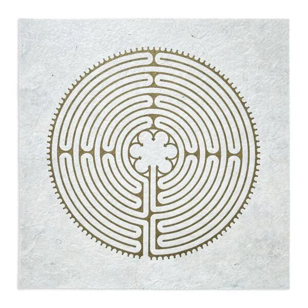 Veskor Cassiopeia Veskor Cassiopeia LABYRINTH VON CHARTRES der Kathedrale Notre-Dame Linoldruck | 40 × 40 cm | Gold auf Naturweiß – Produktbild 1 von 4