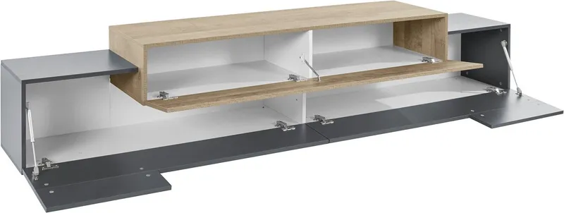 Home affaire Lowboard Coro,Lowboard,TV-Kommode,TV-Möbel,TV-Bank, mit 3 Klappen, (B/T/H) 240x45x51,6 cm, Grau, – Produktbild 5 von 5