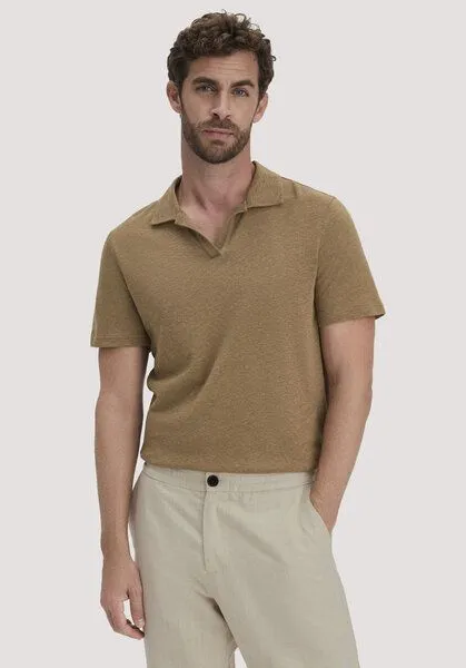 hessnatur hessnatur Jersey Polo Relaxed aus Leinen und Bio-Baumwolle, Camel, – Produktbild 1 von 4