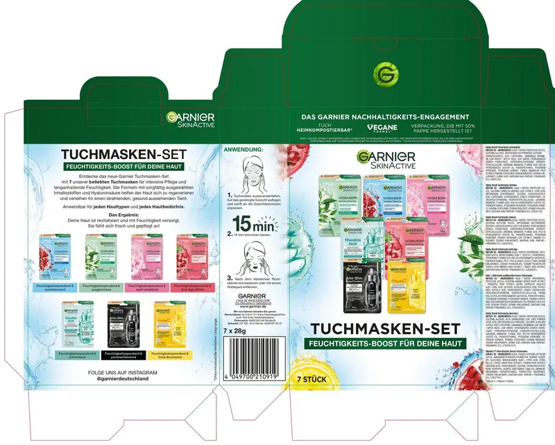 Garnier Garnier Tuchmaske SKIN ACTIVE TUCHMASKEN-SET Set, 7-tlg., mit sieben regenerierenden Masken, für Gesicht und alle Hauttypen, Weiß, – Produktbild 1 von 5