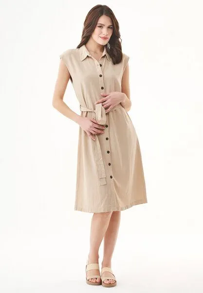 ORGANICATION ORGANICATION Kleid aus LENZING ECOVERO und Leinen, Natur(nature sand), – Produktbild 1 von 4