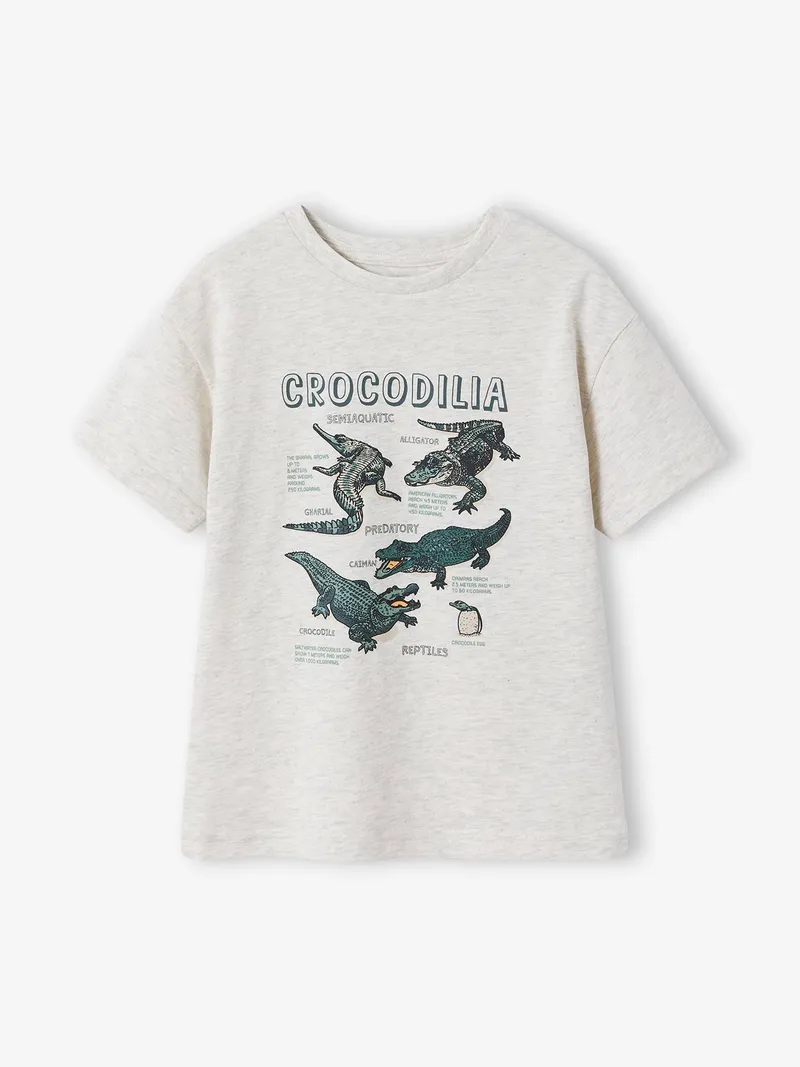 Vertbaudet Kinder T-Shirt zum Entdecken, Weiß meliert, – Produktbild 1 von 3