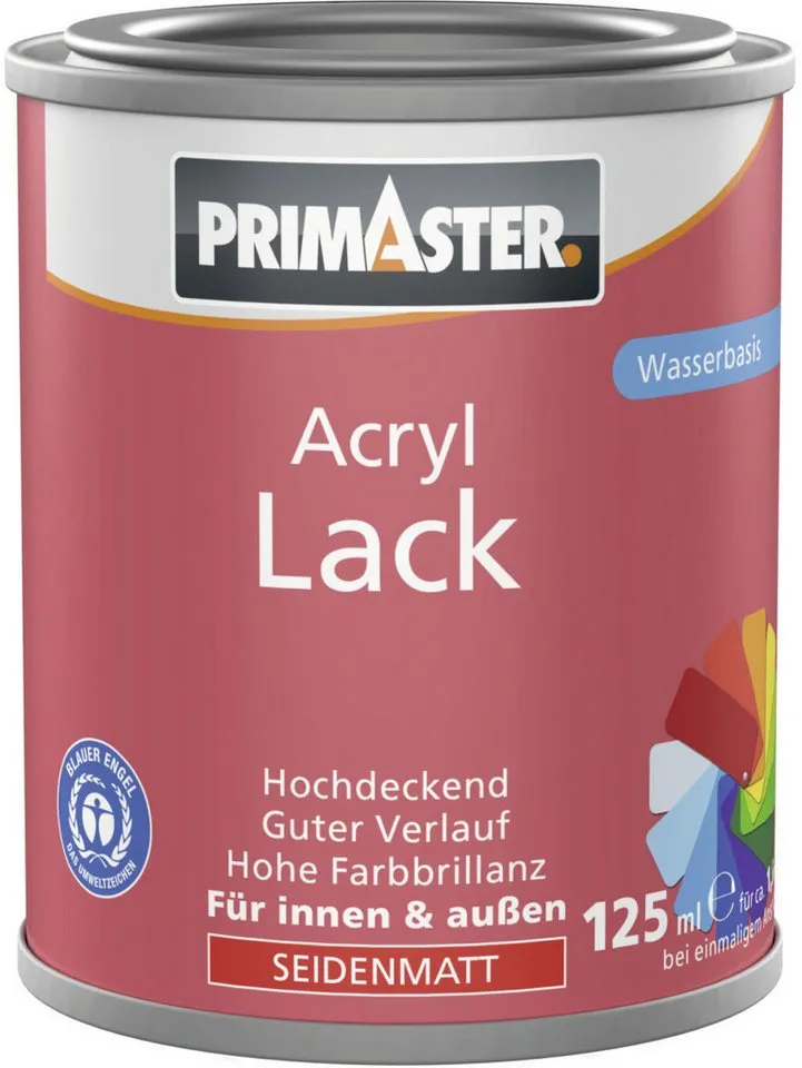 Primaster Acryl-Buntlack Primaster Acryl Lack feuerrot seidenmatt 125 ml, Rot, – Produktbild 1 von 1