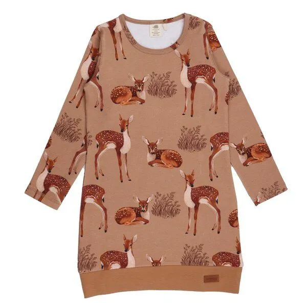 Walkiddy Baby Sweatkleid GOTS zertifiziert Bio-Baumwolle, Rostbraun, Pferde-Muster, Walkiddy – Produktbild 1 von 2