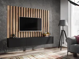 Furn.Design Lowboard Pearl (TV Mediawand in schwarz mit Eiche, Set inkl. Wandpaneel), Push-To-Open-Funktion – Produktbild 1 von 1
