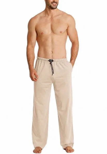 Haasis Bodywear Haasis Bodywear Herren Pyjamahose lang mit Seitentaschen, Single Jersey, reine Baumwolle, Sandgrau, – Produktbild 2 von 3