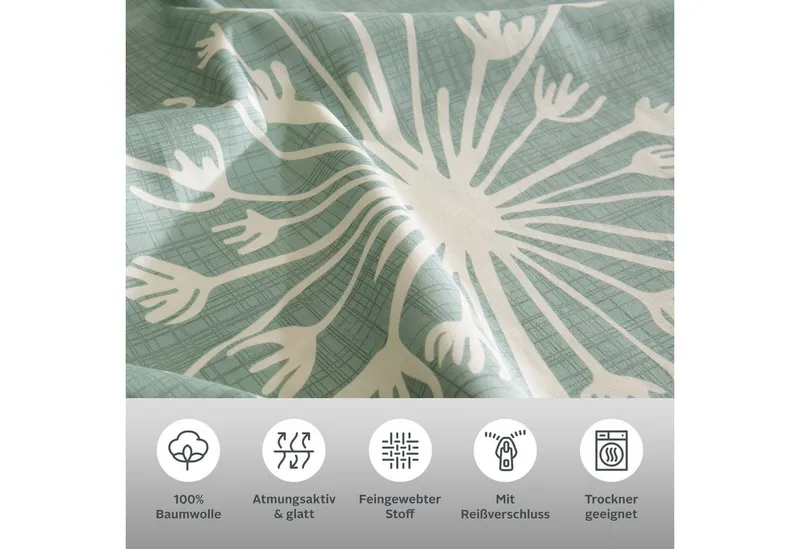 OTTO home Bettwäsche SOUCY in vier Qualitäten erhältlich, Leinenstruktur, Satin, 2 teilig, 100% Baumwolle, auch PREMIUM Qualitäten Renforcé-Tencel & Satin TC300, Grün, – Produktbild 1 von 6