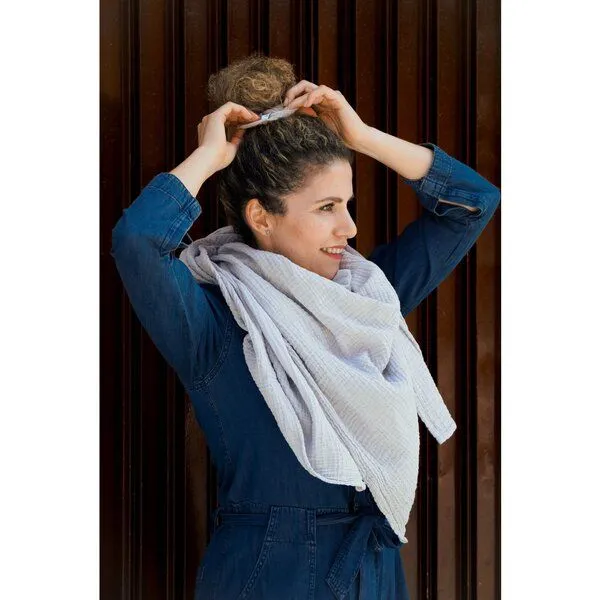 Hutch&Putch Hutch&Putch Musselin Halstuch - Schal - Tuch für Erwachsene (Damen und Herren) einfarbig aus 100% Bio-Baumwolle, Light grey, – Produktbild 3 von 4