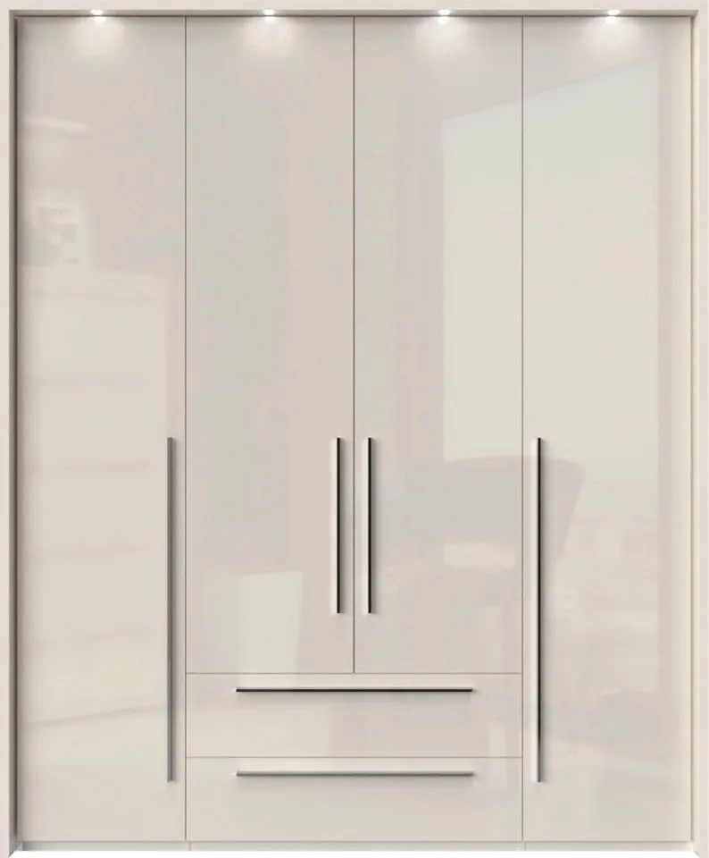 OTTO home Drehtürenschrank Piano, inklusive Rahmen und Beleuchtung, soft-close-Funktion (viele Breiten zur Auswahl, 226cm hoch, mit jeweils 2 Schubladen) beige oder weiß, UV lackiert, Hochglanzfronten, FSC-zertifiziert, Beige|grau, – Produktbild 6 von 8