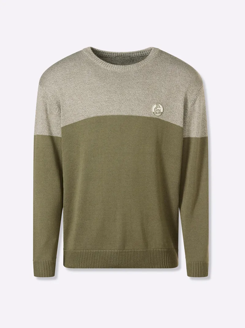 Catamaran Rundhalspullover khaki-meliert, Khaki-meliert, – Produktbild 1 von 2