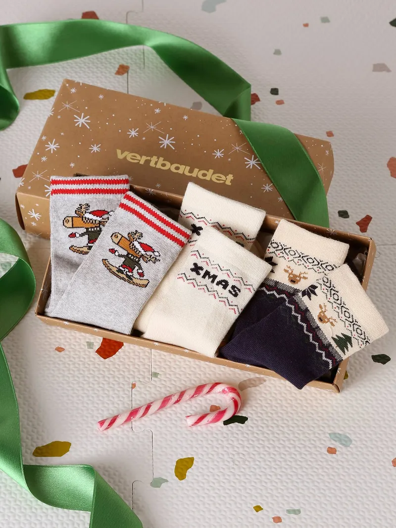 Vertbaudet 3er-Pack Weihnachts-Socken in Bouclé-Strick, Wollweiß, – Produktbild 1 von 3