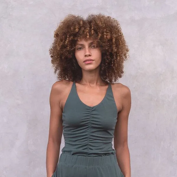Jaya Jaya NICOLE - Damen - Top für Yoga aus Biobaumwolle mit besonderer Rückenpartie, Forest/grün, – Produktbild 1 von 4