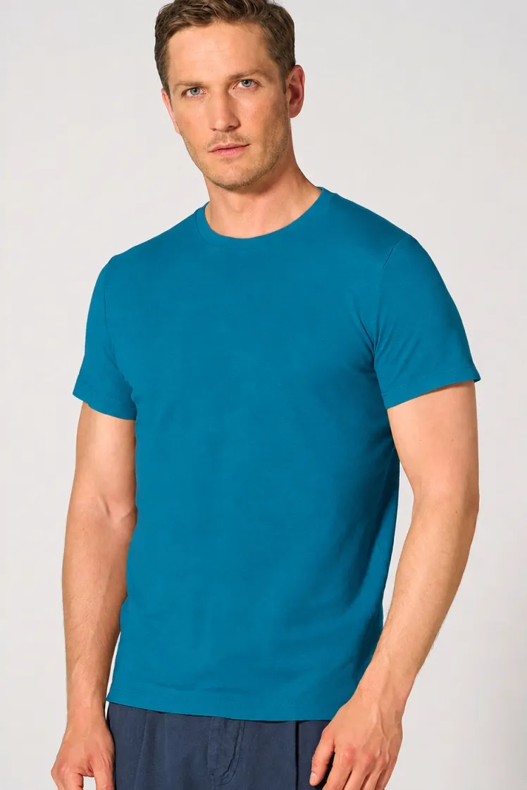HempAge Hempage Herren vegan T-Shirt Slim Fit Azurblau, Blau, – Produktbild 2 von 2