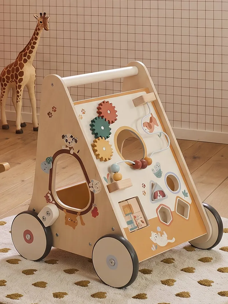 Vertbaudet Vertbaudet Activity-Lauflernwagen mit Bremsen Holz FSC®, Karamell, – Produktbild 1 von 4