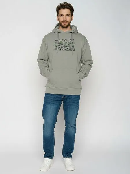 GreenBomb GREENBOMB Magic Forest Joy - Gemütlicher Hoodie aus Bio-Baumwolle / hochwertiger Print / GOTS / Fair & Vegan, Grau (moos mint), – Produktbild 3 von 4