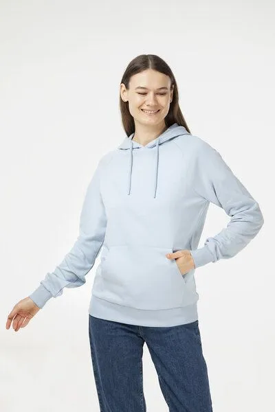 Evermind Evermind Unisex Raglan Hoodie aus Bio-Baumwolle, Blauer nebel, – Produktbild 1 von 4
