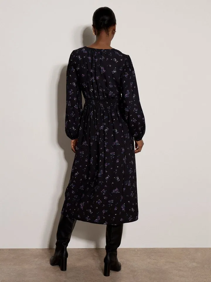 Apricot Apricot Midikleid Wadenlanges Vintagekleid mit Smok-Details, Schwarz, – Produktbild 3 von 4