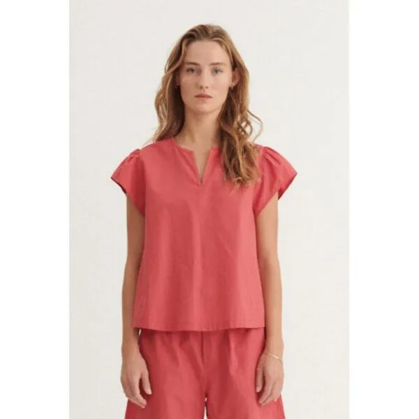 Basic Apparel Basic Apparel Kurzarm Shirt SILJE Bluse aus Bio-Baumwolle, Pink (holly berry), – Produktbild 1 von 2