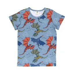Walkiddy Kinder T-Shirt GOTS zertifiziert Bio-Baumwolle, Hellblau, Drachen-Muster, Walkiddy – Produktbild 1 von 1