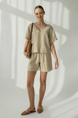 Amber Linen Amber Linen Damen vegan Set Shorts Palma Pale Sand – Produktbild 1 von 1