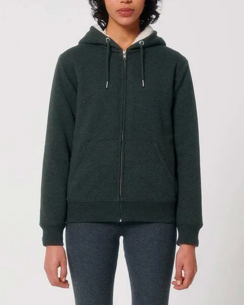 YTWOO YTWOO Sherpa Hoodie, Unisex, Zip-through, nachhaltig, Bio-Baumwolle, Dunkelgrau meliert, – Produktbild 2 von 3