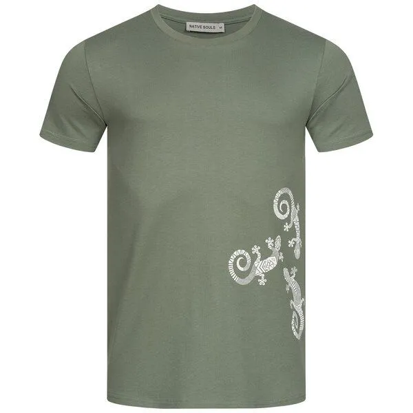 NATIVE SOULS Native Souls T-Shirt Herren - Three Geckos, Moss green, – Produktbild 1 von 1