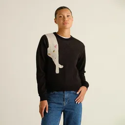 Dedicated DEDICATED Damen Strickpullover Arendal Long Cat Black – Produktbild 1 von 1
