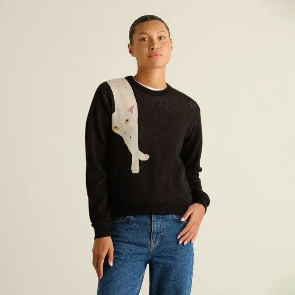 Dedicated DEDICATED Damen Strickpullover Arendal Long Cat Black, Schwarz, – Produktbild 1 von 4