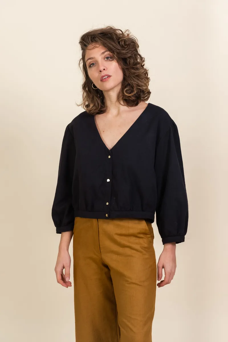 Jyoti - Fair Works Jyoti - Fair Works Damen vegan Bluse Sahay Schwarz, Schwarz, – Produktbild 1 von 2