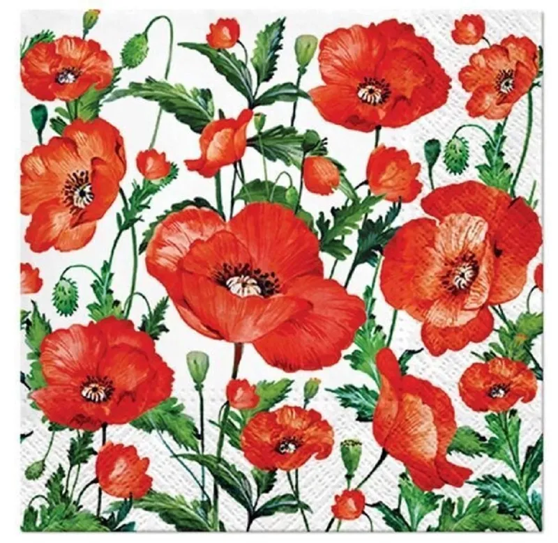 PAW Sp. z o.o. Papierserviette 20 Stück ca 33x33 cm - Mohnblumen, Blumen, Flanders Poppy, Mohnblumen, Blumen, Garten, Wiese, Natur, Tishdeko, Bunt, – Produktbild 2 von 2
