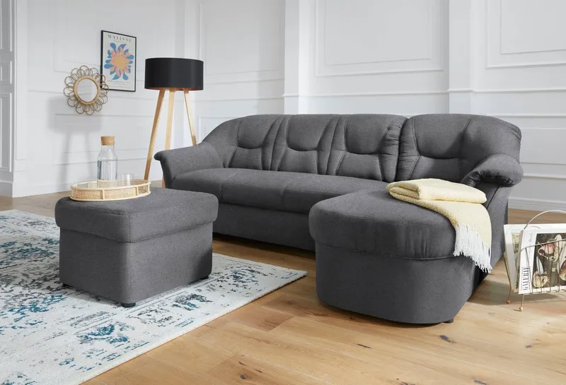 DOMO collection Ecksofa SARAFINA 232x146 cm, auch mit Federkern für noch mehr Sitzkomfort!, whlw. mit Bettfunktion, L-Form, Grau, – Produktbild 3 von 5