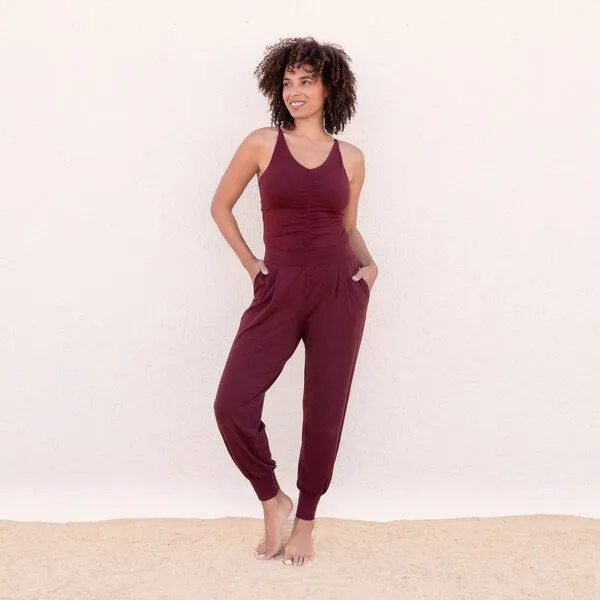 Jaya Jaya NICOLE - Damen - Top für Yoga aus Biobaumwolle mit besonderer Rückenpartie, Burgundy/rot, – Produktbild 1 von 2
