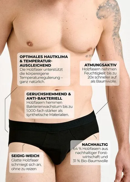 wijld wijld GmbH HERREN SLIP AUS HOLZ (3er-Pack) wijld - MARLO BLACK, Schwarz, – Produktbild 2 von 2