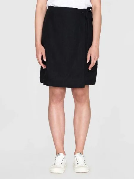 KnowledgeCotton Apparel KnowledgeCotton Apparel Short Linen Wrap Skirt, Schwarz, – Produktbild 2 von 4