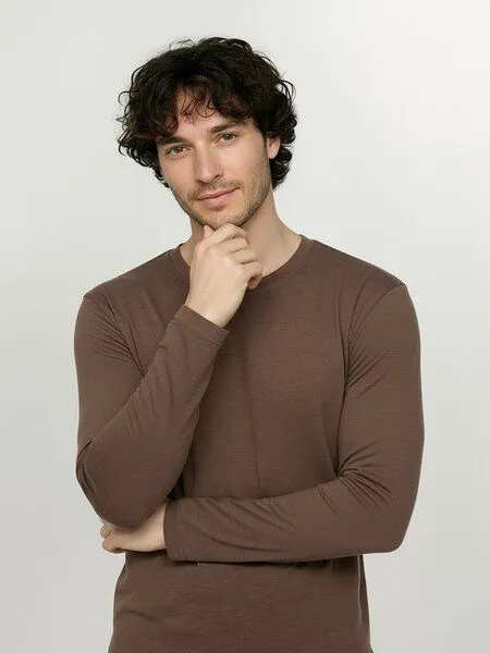 GreenBomb GREENBOMB Basic Base - Funktionales Longsleeve aus Merino-Wolle / Fair & Vegan, Braun (earth wood), – Produktbild 2 von 4